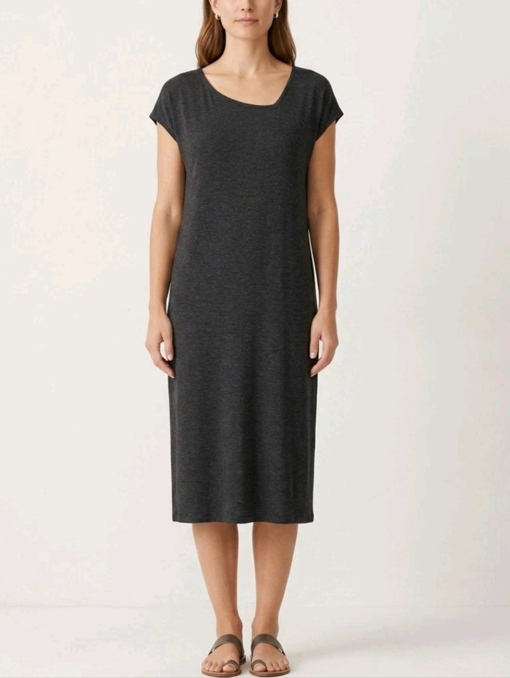 EILEEN FISHER Charcoal Grey Viscose Jersey Dress NWOT $178 MSRP - Large